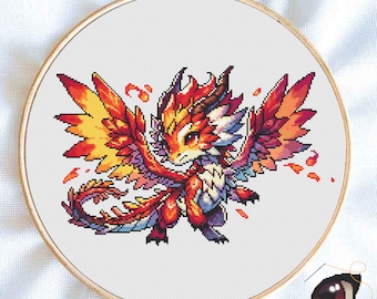 Fire Dragon Cross Stitch Pattern PDF, Mythical Fantasy Dragon Embroidery Chart, DIY Gift, Instant Download