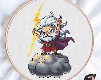 Zeus Cross Stitch Pattern PDF, Greek Mythology God Embroidery Chart, Ancient Greece DIY Gift, Instant Download