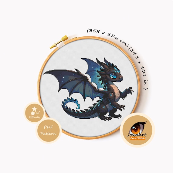 Dragon Cross Stitch Pattern PDF, Fantasy Mythical Dragon Embroidery Chart, DIY Gift, Instant Download