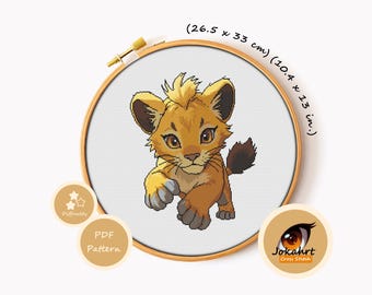 Lion Cross Stitch Pattern PDF, Wildlife Safari Embroidery Chart, African DIY Gift, Instant Download