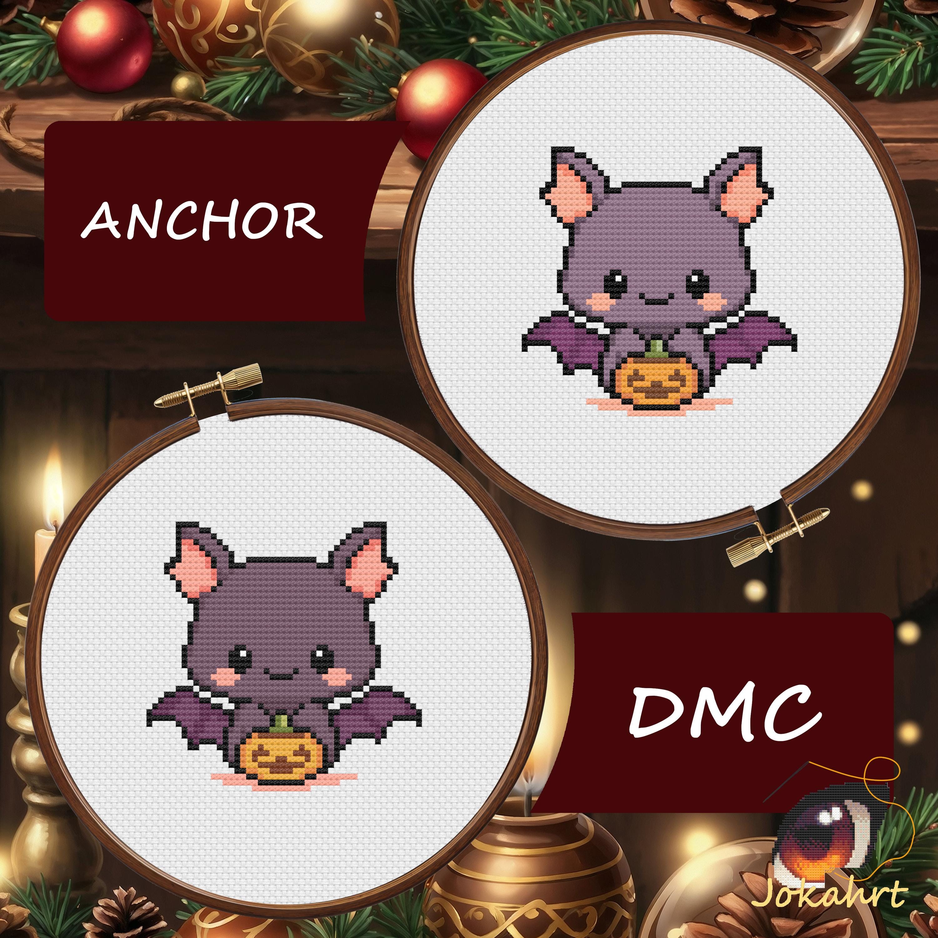 Kawaii Bat Cross Stitch Pattern PDF, Halloween Pumpkin Embroidery Chart ...