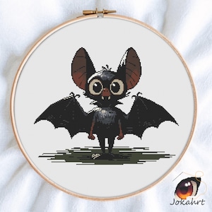 Bat Cross Stitch Pattern PDF, Halloween Vampire Night Scene Animal X Stitch Design, Spooky Decor, DIY Halloween Craft, Digital Chart