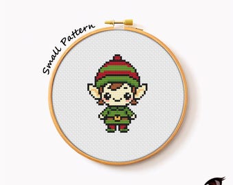 Patrón de punto de cruz de duende navideño kawaii: Adorno navideño (PDF)