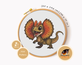 Dilophosaurus Cross Stitch Pattern PDF, Dinosaur Embroidery Chart, Jurassic Park DIY Gift, Instant Download