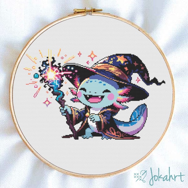 Enchanted Axolotl Sorcerer Cross Stitch Pattern - Magical Axolotl Wizard Cross Stitch Pattern PDF File Instant Download
