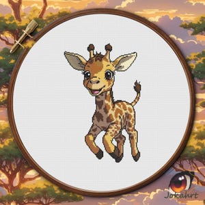 Giraffe kruissteekpatroon pdf, schattig babygiraf X Stitch-ontwerp voor beginners en kinderen DIY dierenkaart