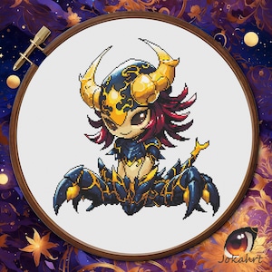 Patrón de punto de cruz del signo zodiacal Escorpio en PDF, gráfico de punto de cruz del signo astrológico X, diseño digital de Escorpio para hacer uno mismo