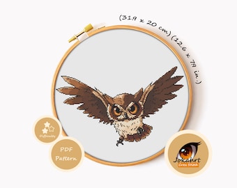 Owl Cross Stitch Pattern PDF, Cute Bird Animal Embroidery Chart, Forest DIY Gift, Instant Download