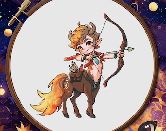 Sagittarius Cross Stitch Pattern PDF, Anime Zodiac Centaur Embroidery Chart, Astrology DIY Gift, Instant Download