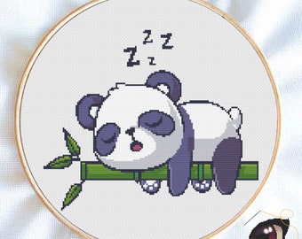 Sleeping Panda Cross Stitch Pattern PDF, Cute Animal Embroidery Chart, Kawaii DIY Gift, Instant Download