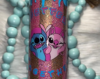 Vaso con purpurina Stitch & Angel: Vaso epoxi hecho a mano, delgado, de 20 oz