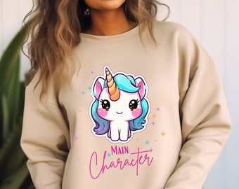 Main Character Energy Sweatshirt, Unicorn Sweatshirt, Sweatshirt with Stars, Gamer Sweatshirt, Empowerment Sweatshirt, Trendy Sweatshirt