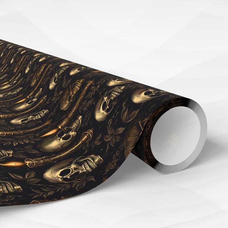 Papel de regalo con calaveras Whimsigoth: Papel de regalo gótico oscuro imagen 5