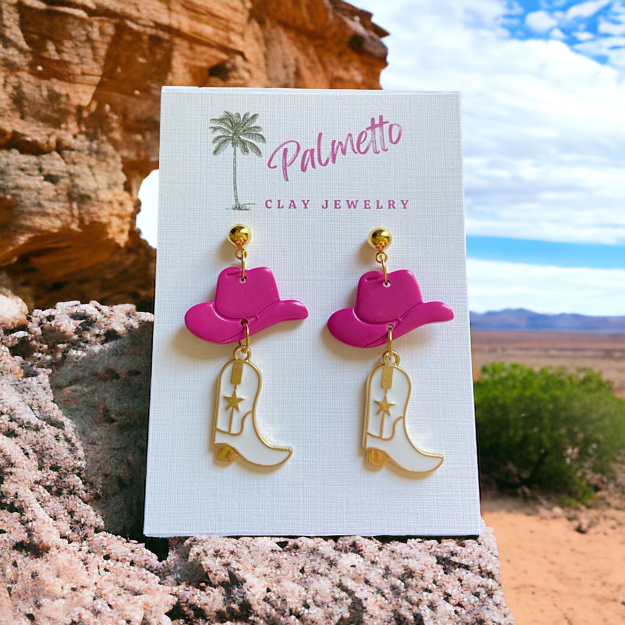 Handmade Cowgirl Hat and Boots Clay Earrings: Western  display picture 1