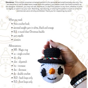 Snowman ornament Crochet Pattern - PDF Download