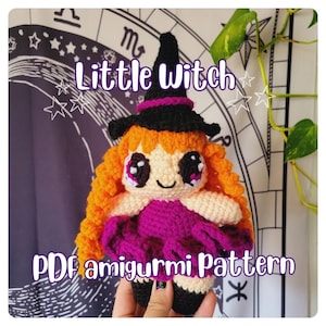 Crochet pattern doll amigurumi little witch, beginner crochet pattern, PDF, english