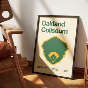 Affiche d'athlétisme d'Oakland - impression d'Oakland Coliseum - art de la MLB - décoration d'intérieur de baseball - tenture murale de sport - souvenirs de fan de sport