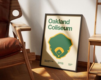 Oakland Athletics Poster - Oakland Coliseum Print - MLB Art - Baseball Home Decor - Sports Wall Hanging - Sports Fan Memorabilia