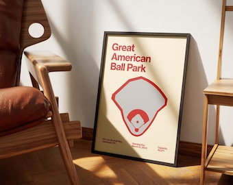 Cincinnati Reds Poster - Great American Ball Park Print - MLB Art - Baseball Home Decor - Sports Wall Hanging - Sports Fan Memorabilia