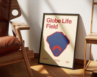 Texas Rangers Poster - Globe Life Field Print - MLB Art - Baseball Home Decor - Sports Wall Hanging - Sports Fan Memorabilia