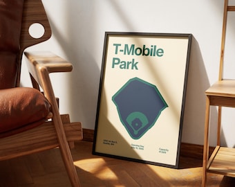Seattle Mariners Poster - T-Mobile Park Print - MLB Art - Baseball Home Decor - Sports Wall Hanging - Sports Fan Memorabilia