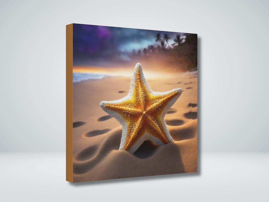 Star Art Print Wall Decor Large Starfish Beach Canvas Golden Starfish ...