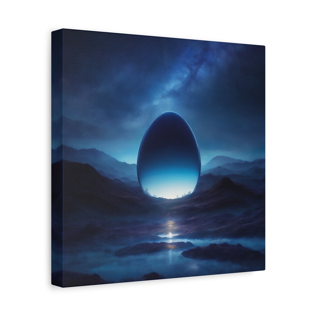 Cosmic Egg Wall Art Print Decor Blue Mountain Art Painting Celestial