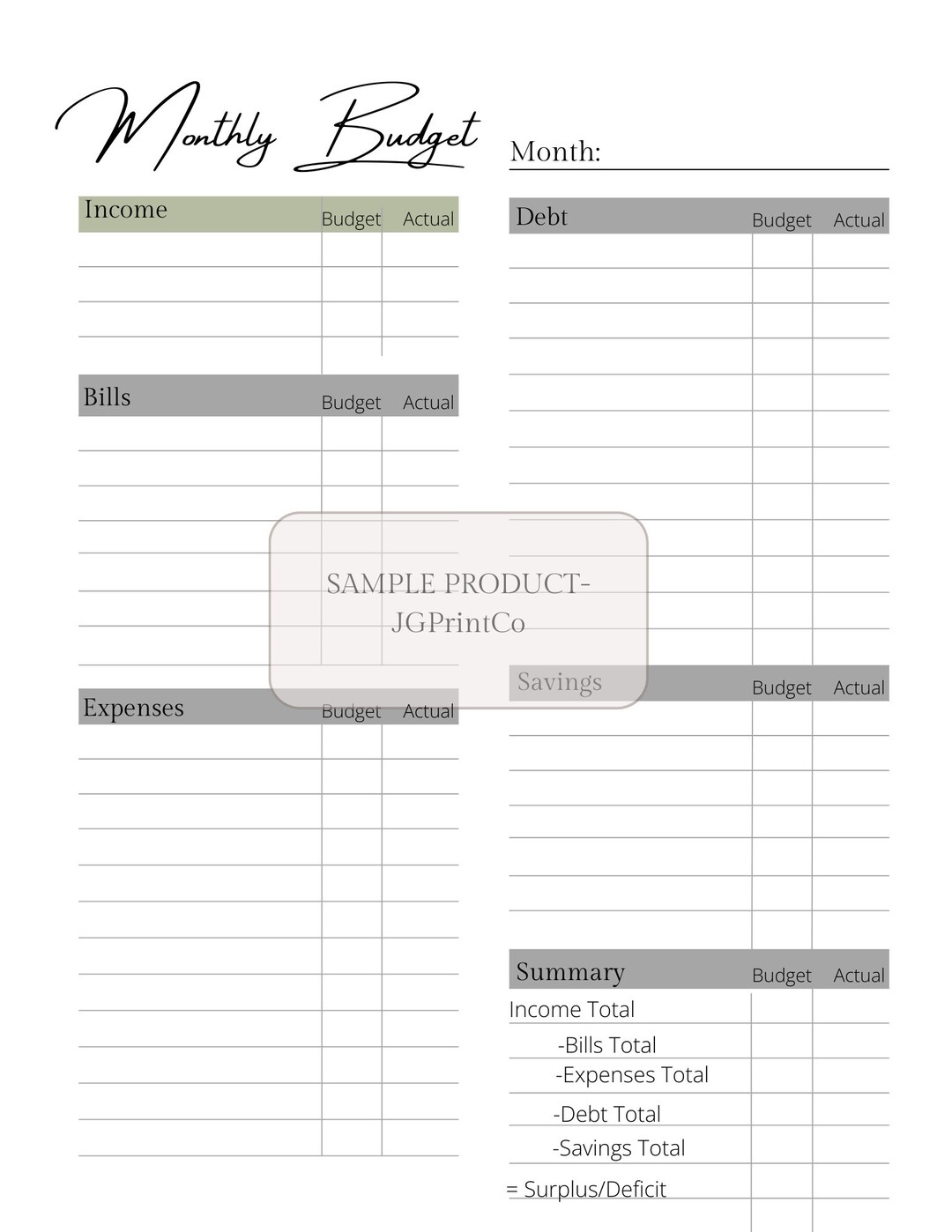 Minimalist Monthly Budget Planner Printable PDF Worksheet - Etsy