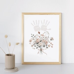 Mother’s Day Bouquet Handprint, Flower Handprint Art, Grandkids Handprint Gift, Baby Room Wall Decor, Father’s Day Keepsake Sign