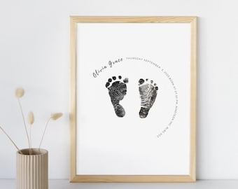 Baby Fußabdruck druckbare Kunst, neues Baby-Andenken-Geschenk, DIY Geburtsgedächtnis-Schablone für Kinderzimmer & Babyparty