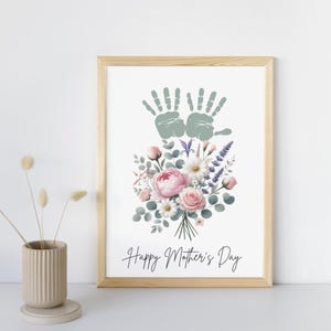 Custom Handprint Bouquet Print, Floral Handprint Keepsake, Mothers Days Personalized Gift, Mom’s Birthday Gifted, Personalized Nursery Decor