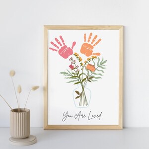 Custom Handprint Bouquet Print, Floral Handprint Keepsake, Unique Giftful For Moms, Grandma Gift, Personalized Nursery Decor