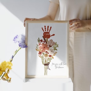 Custom Handprint Bouquet Print, Floral Handprint Keepsake, Mother’s Day Gift From Kids, Grandma Gift, Personalized Nursery Decor