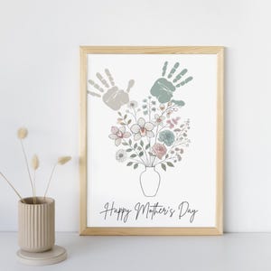 Custom Handprint Bouquet Print, Floral Handprint Keepsake, Birthdayfully Gift Mom, Unique Giftful For Moms, Personalized Nursery Decor