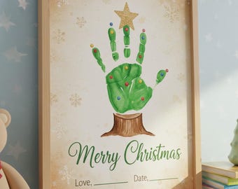 Christmas Handprint Art Printable, Handprint Tree Craft for Kids, 2025 Baby Keepsake, Gift for Grandparents or Parents, DIY Toddler Activity