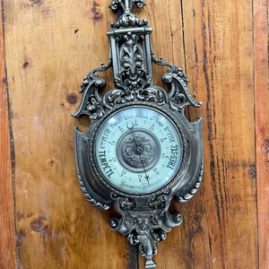 Antique silver plated barometer with custard glass dial *glows under UV light*