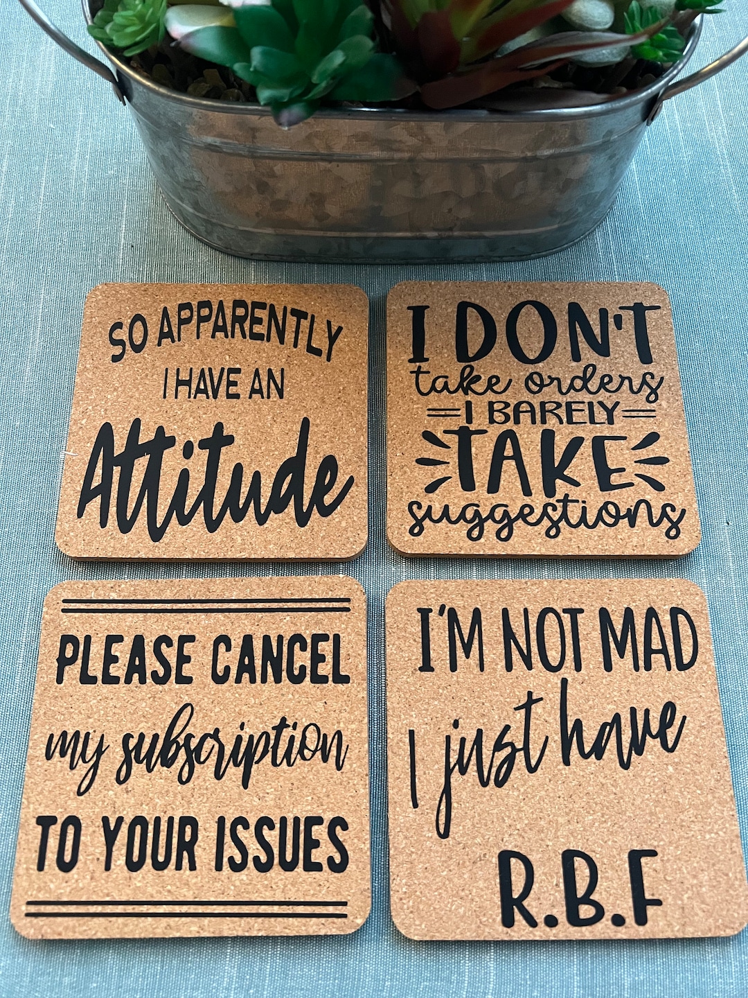 Funny Attitude Coasters - Snarky Sarcastic Drink Coaster Set - Etsy