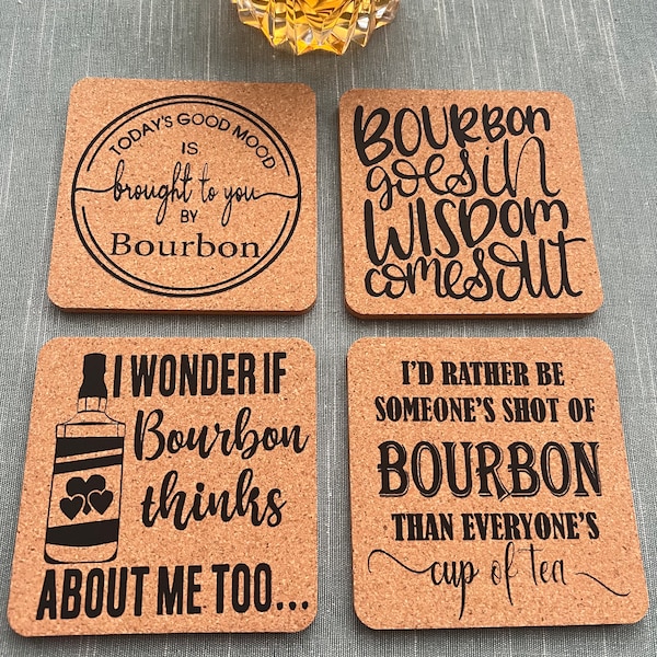 Bourbon Coasters - set of 4, Funny Unique Gifts, Stocking Stuffers, Birthday Gift, Bourbon Gift, Gifts for him, Drink Coasters