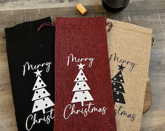 Merry Christmas Wine Bag, Wine Gift Bag, Hostess Gift, Christmas Gift, Wine Tote