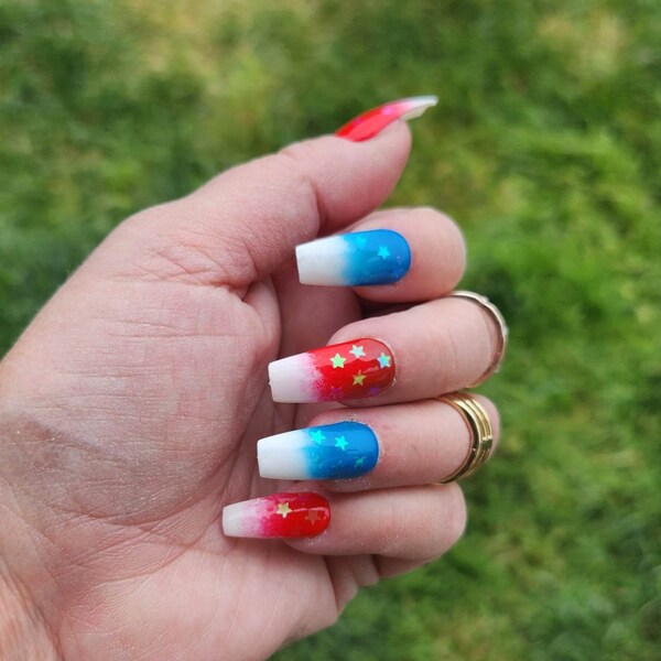 Blue Ombre Nails Etsy