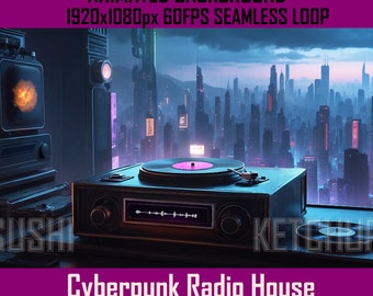 Vtuber Background Animated | Cyberpunk Radio House | Looped Vtuber Twitch Stream Overlay | Instant Digital Download | Radio