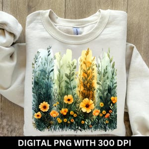 Watercolor Floral Brushstroke PNG, Vintage Boho Wildflower Aesthetic, Botanical Sublimation Design, Nature Design PNG, Shirt Floral Design