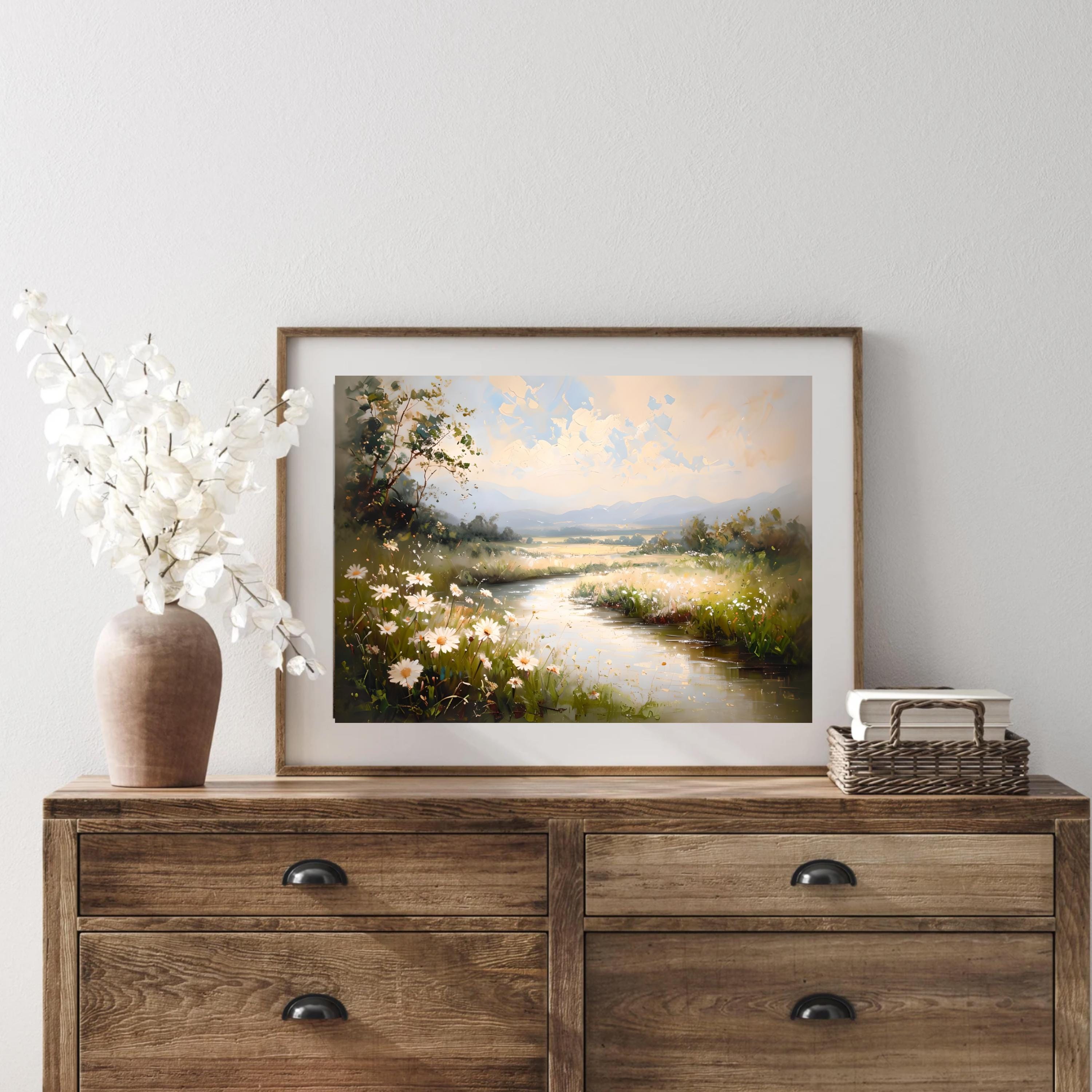 Printable Spring Landscape Painting Vintage Wildflowers Wall Art ...