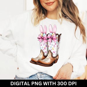 Howdy Easter PNG, Cowgirl Boots Easter Coquette PNG, Grandmillenial Design, Western Easter Bunny PNG, Retro Easter Shirt Sublimation File