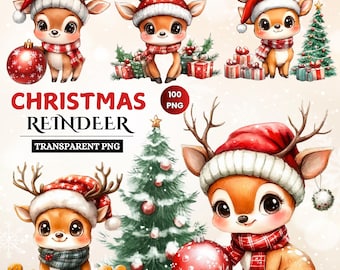 100 Cute Reindeer PNG Clipart Bundle, Reindeer Clipart for Christmas Cards and Sublimation Designs, Reindeer Sweatshirt Design