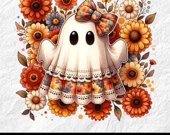 Cute Lace Ghost PNG, Glitter Lace Ghost Bow, Boho Floral Lace Boo, Halloween PNG, Boo Ghost Shirt Png, Cute Boo Halloween Sublimation Design