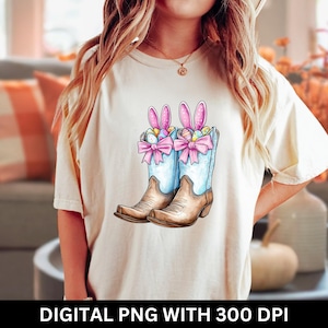 Howdy Easter PNG, Cowgirl Boots Easter Coquette PNG, Grandmillenial Design, Western Easter Bunny PNG, Retro Easter Shirt Sublimation File