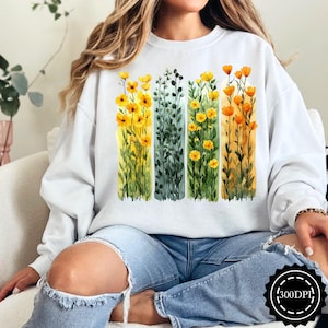 Watercolor Floral Brushstroke PNG, Vintage Boho Wildflower Aesthetic, Botanical Sublimation Design, Nature Design PNG, Shirt Floral Design