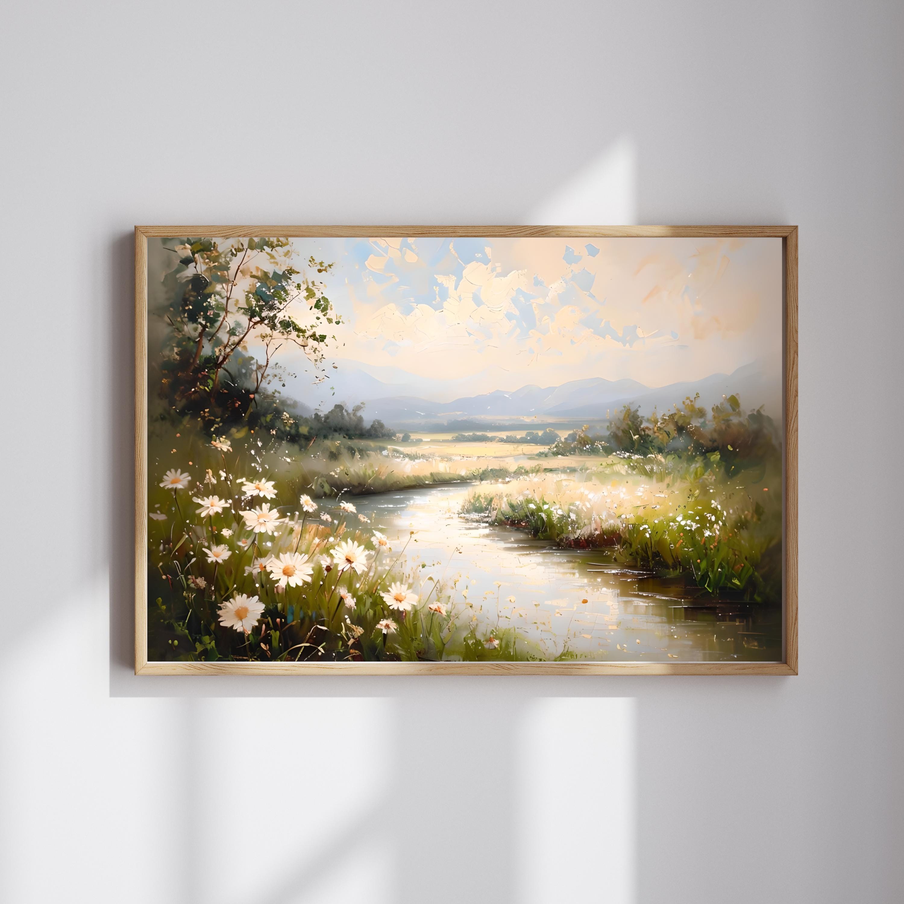 Printable Spring Landscape Painting Vintage Wildflowers Wall Art ...