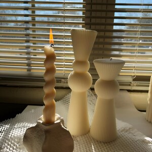 Sculptured Ribbed Candle Set | Pillar Candle| | Home Decor | Wedding decor | Striped Aesthetic Candle | Living room decor |Housewarming gift
